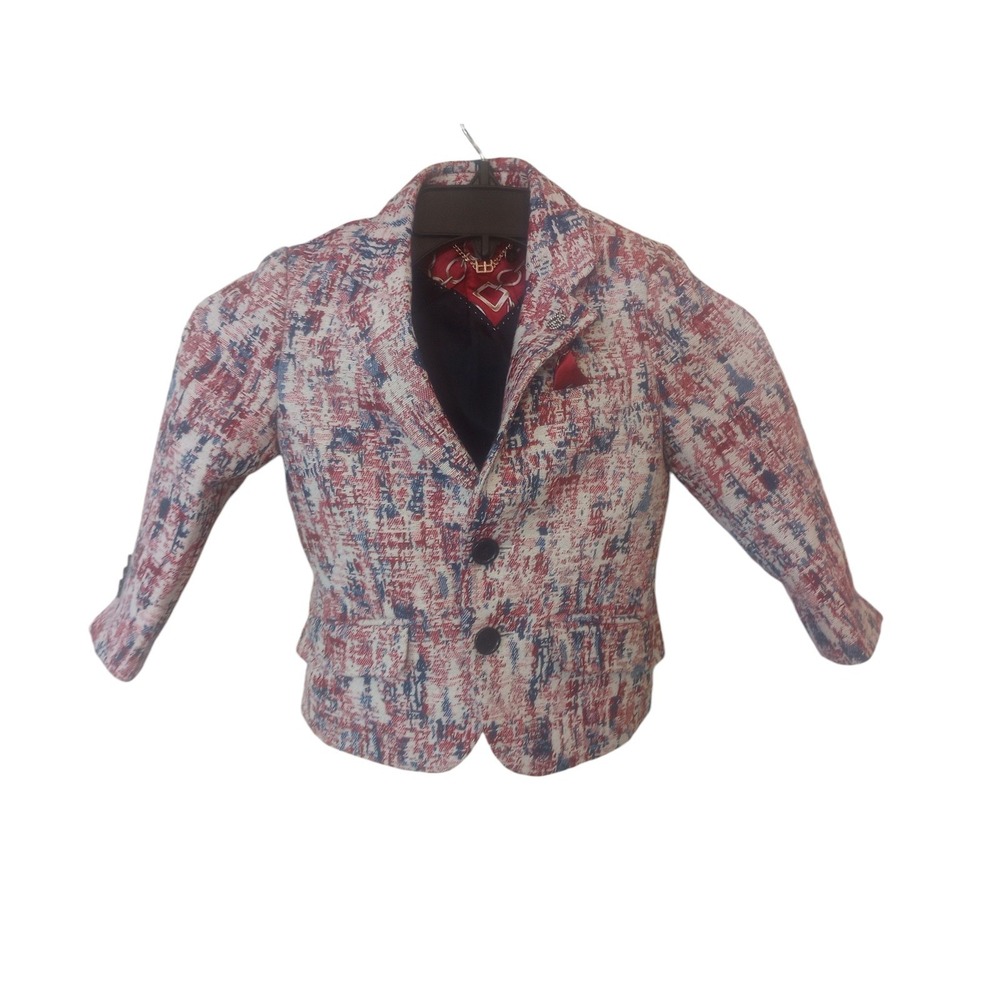Elie Balleh Size Boys Medium 4 Suit Jacket Blazer Cotton Blend Red Blue White